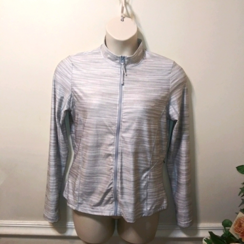 Prana Catarina Gray & White Marled Stripe, Long Sleeved Full Zip UPF 50+ Sun Top - Picture 3 of 11